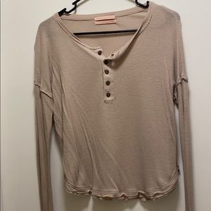 Urban Outfitters Long-Sleeved Tan Button Top